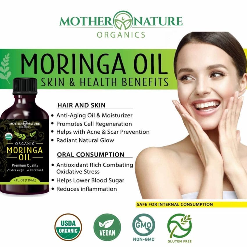 Organic Moringa Oil, Cold-Pressed, Non-GMO, 4 Ounce - For Face, Body ...