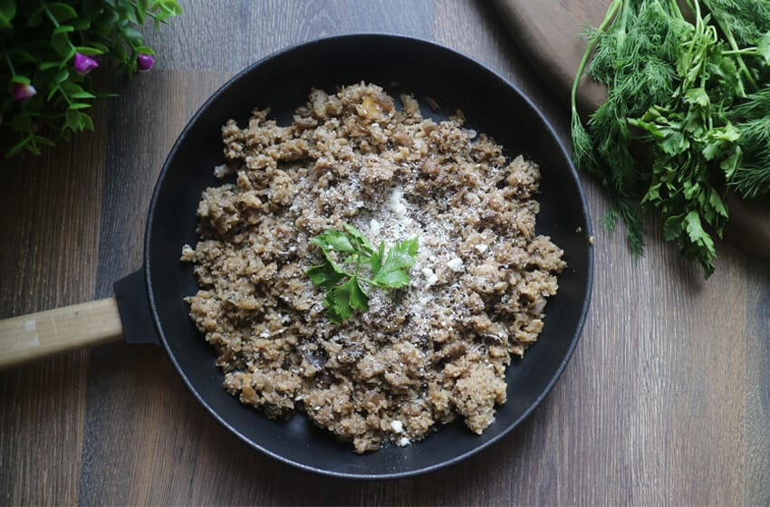 Fresh cauliflower in a frying pan