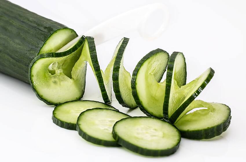 Evenly sliced cucumbers