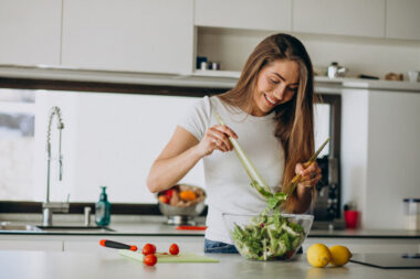 woman cooking healthy dish
