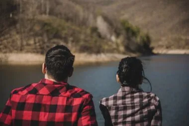 a romantic couple from behind